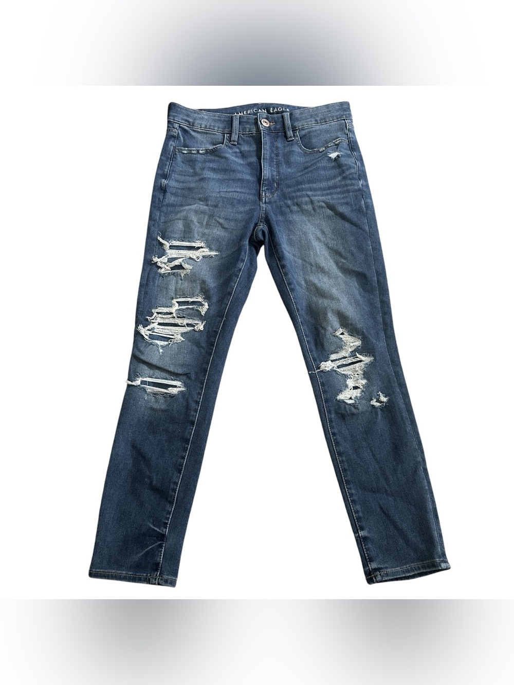 American Eagle Hi Rise Jegging Crop Destructed Jeans Dream Jean Womens Size 8
